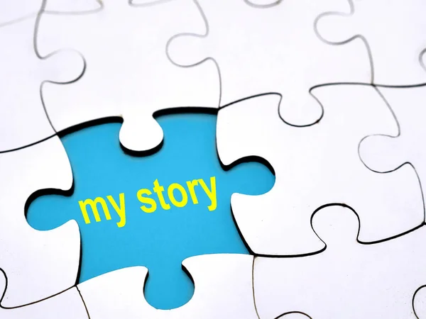 My story, text words typography written under jigsaw puzzle, life and business motivational inspirational concept