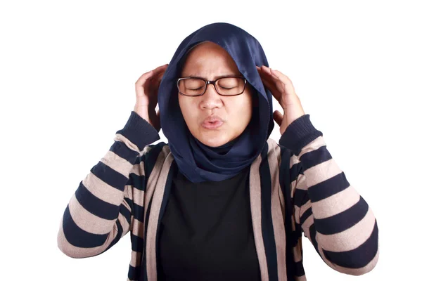 Frustrated Stress Asian Muslim Woman Hold Her Head Depressed Anxiety — Φωτογραφία Αρχείου
