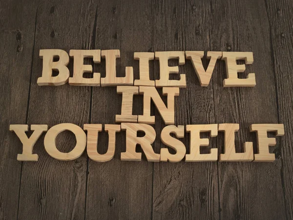 Believe Yourself Text Words Typography Written Wooden Letter Life Business — Stock Photo, Image