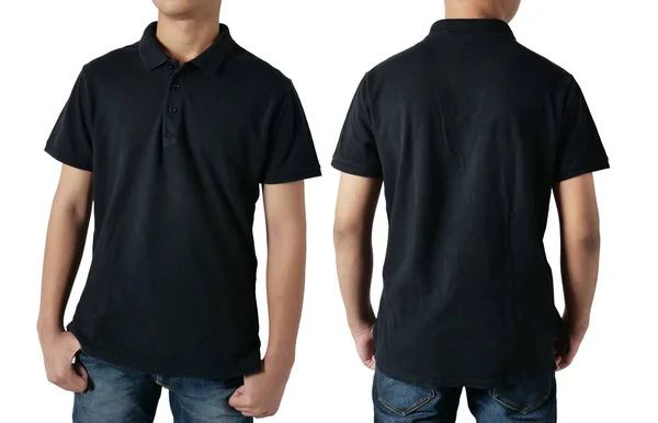 Blank Collared Shirt Mock Template Front Back View Asian Teenage — Stock Photo, Image