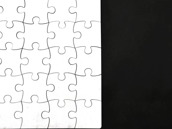 Puzzle Blanc Sur Fond Noir Mise Page Vue Angle Supérieur — Photo