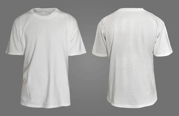 Blanco Shirt Model Voor Achteraanzicht Effen Wit Shirt Geïsoleerd Grijs — Stockfoto