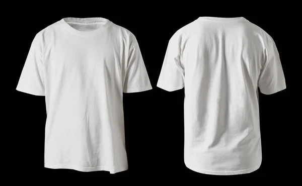 空のシャツのテンプレート フロントとバックビューをモックし 黒の上に隔離されたプレーン白のTシャツ ティーデザインMokupプレゼンテーションのためにプリント — ストック写真