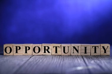 Fırsat, yazı karakteri, ahşap mektup, hayat ve iş motivasyonu ilham verici kavram.