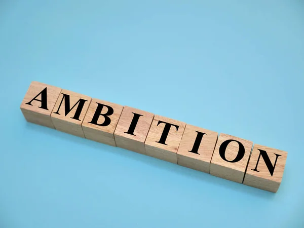 Ambíció Szövegszavak Tipográfia Fából Készült Levéllel Élettel Üzleti Motivációs Koncepcióval — Stock Fotó