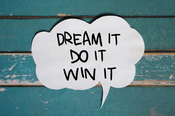 Dream Win Szöveges Szavak Tipográfia Papírra Írva Élet Üzleti Motivációs — Stock Fotó