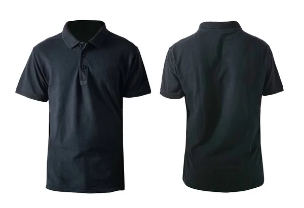 空白领口衬衫造型模板 后视镜 纯黑T恤与白色隔离 Polo Tee Design Modelup Presentation Print — 图库照片