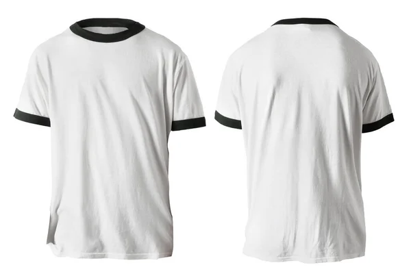 Blank Shirt Mock Template Front Back View Plain Ringer White — Stock Photo, Image