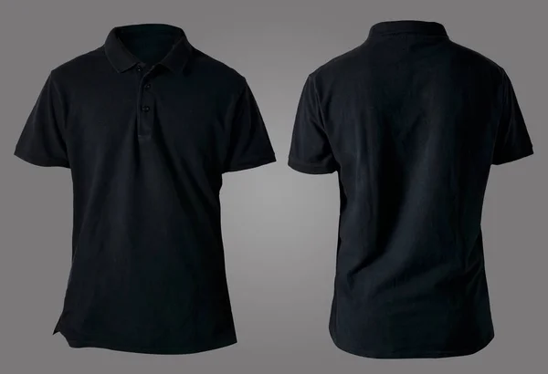 白领衬衫造型模板 正面和背面看 浅黑色T恤孤立在灰色 Polo Tee Design Modelup Presentation Print — 图库照片
