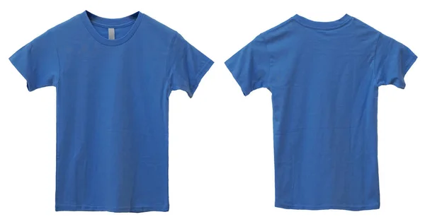 Blue Kids Shirt Mock Front Back View Isolated Plain Light — Fotografia de Stock