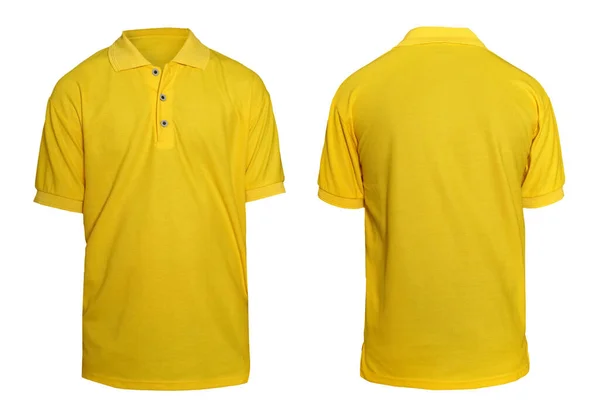 空白领结衬衫造型模板 后视图 浅黄T恤与白色隔离 Polo Tee Design Modelup Presentation Print — 图库照片