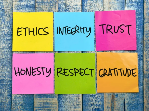 Etik Dürüstlük Güven Metin Sözcükleri Tipografi Kağıda Yazılmış Yaşam Motivasyon — Stok fotoğraf