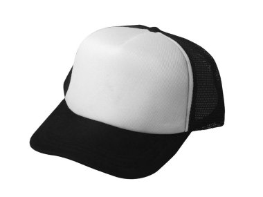 Beyaz ve siyah kamyoncu şapkası modelleme şablonu, izole edilmiş