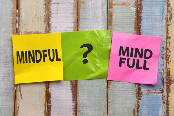 Mindful or mind full, text words typography written on paper, life and business motivational inspirational concept