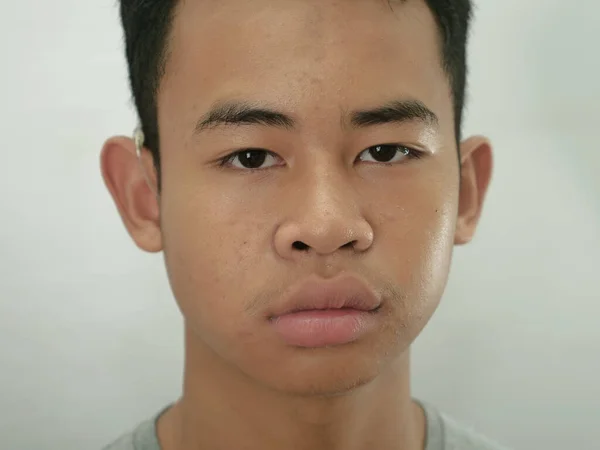 Portret Van Aziatische Jongen Zoek Naar Camera Mensen Expressie Close — Stockfoto