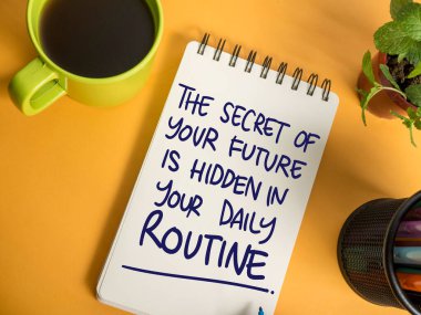 Future depends on daily routine, text words typography written on paper, life and business motivational inspirational concept clipart