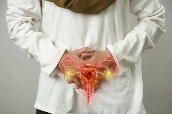 Composición Digital Del Sistema Reproducción Interna Mujer Con Inflamación Roja — Foto de Stock