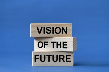 Vision of the future, text words typography written on wooden blocks, business education and self development concept