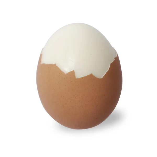 Single Hard Boiled Peeled Chicken Egg Cracked Shell Cut Out — Stock Photo, Image