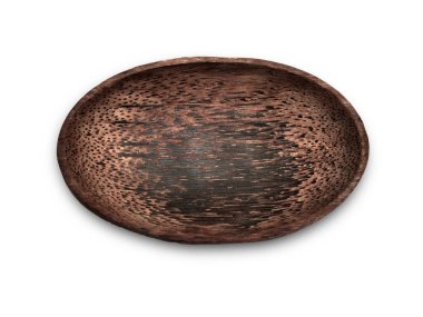 Tahta desenli tepsi, hindistan cevizi ağacından yapılmış, beyaz üzerine izole edilmiş.