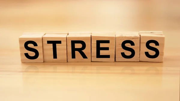 Stress Worttext Auf Holzklotz Geschrieben Lebens Und Gesundheitsbegriff — Stockfoto