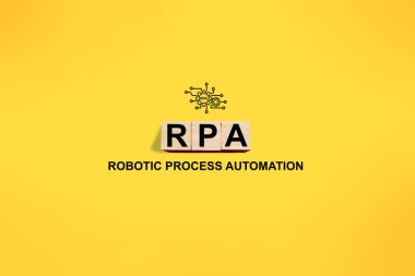 RPA Robotik işlem otomasyon metni ahşap, iş dönemi kavramı