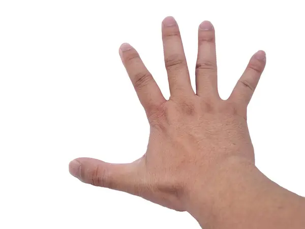 Menselijke Hand Duwen Gebaar Uitgesneden Geïsoleerd Wit — Stockfoto