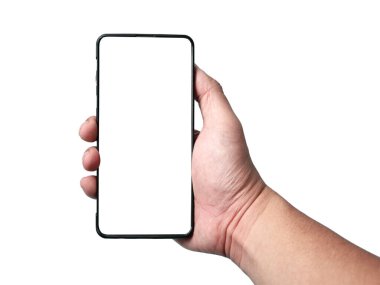 Boş akıllı telefonu elle tutmak, alanı kopyalamak şablon tasarımını taklit etmek