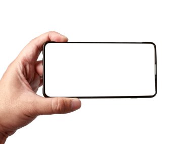 Boş akıllı telefonu elle tutmak, alanı kopyalamak şablon tasarımını taklit etmek
