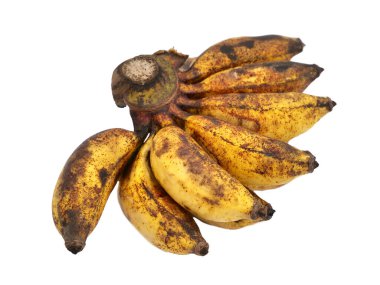 Black spotted lady finger banana, known as milk banana or pisang susu. Exotic tropical fruit, cut out isolated on white clipart