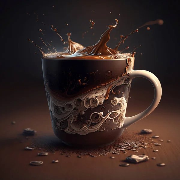 Incredibly Beautiful Composition Hot Coffee Beautiful Cups Melted Chocolate Lot — Stock Photo, Image