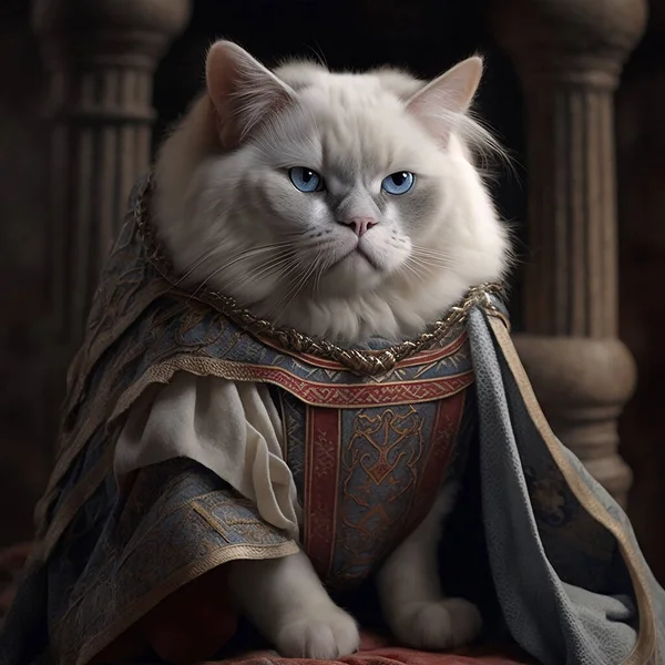 Kucing Inggris Dengan Mantel Raja Dengan Latar Belakang Biru Yang — Stok Foto