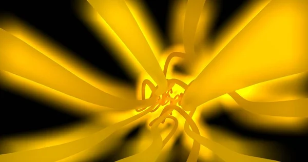 Fundo Abstrato Amarelo Néon Linhas Movimento Tubos Iluminados Renderização — Fotografia de Stock