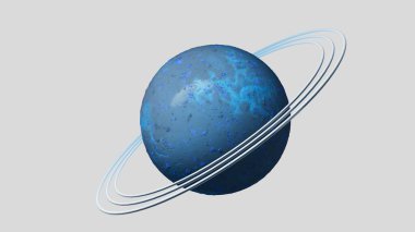 Beyaz zemin üzerinde izole edilmiş Neptün gezegeninin mavi simgesi, basit logo, 3D görüntüleme