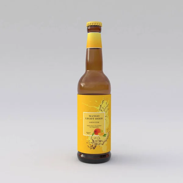 Bottiglia Birra Con Etichetta Gialla Una Birra Mango Alla Frutta — Foto Stock