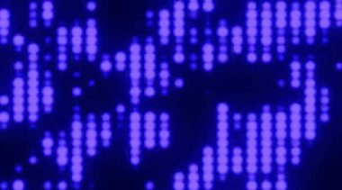 Parıltılı noktaların bilim kurgu animasyonu. Mor 3 boyutlu soyut arkaplan ve bulanık noktalar. LED neon ışığı, 3D görüntüleme ile teknoloji soyut arkaplan