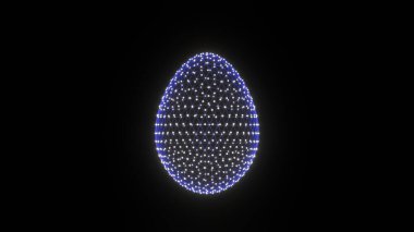 Mavi Dijital Bilim Kurgu Paskalya Yumurtası. Siyah arka planda izole edilmiş noktalar var. Modern gelecek tatili kavramı. 3D rending od blooming egg