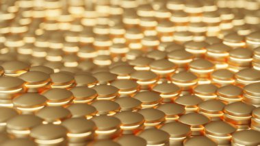 Bulanık üç boyutlu arka plan, altın yuvarlak düğmeler ve dalga şeklinde parlak çiçekler. Sağlık ve güzellik sektöründe arka plan olarak kullanılabilir. 