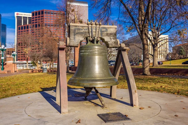 The Liberty Bell in Denver is a replica of the original Liberty Bell, outside of Colorado State Capitol