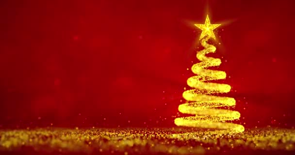 Árbol Navidad Lado Derecho Hecho Partículas Doradas Voladoras Suelo Brillante — Vídeo de stock