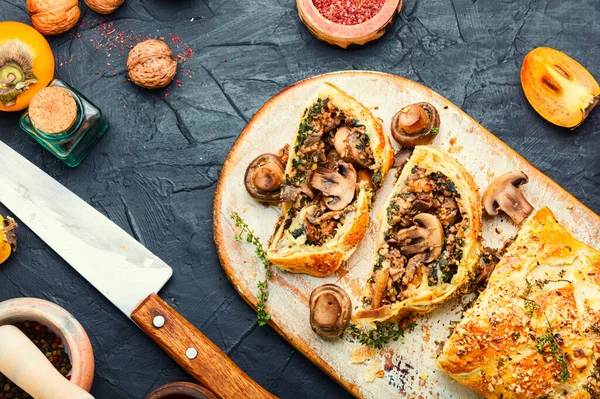 Closed Homemade Savory Tart Pie Mushrooms — Stock Photo, Image