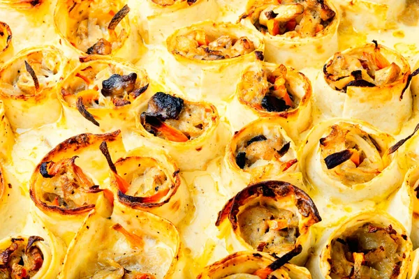Vegetables Baked Cheese Pita Bread Casserole Close — Stock Photo, Image