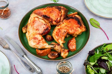 Spicy barbecue chicken legs. Fried chicken legs quarters