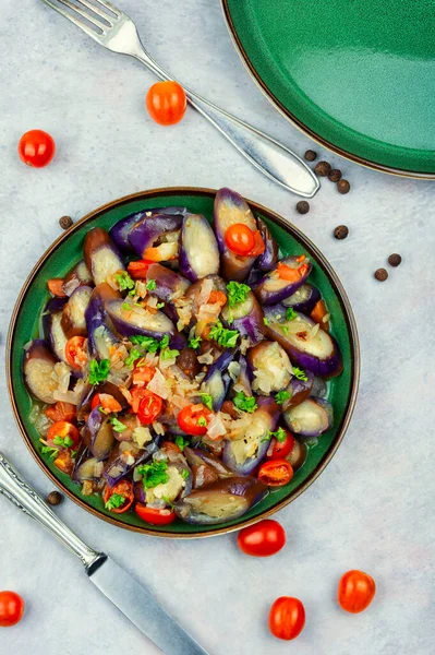 Warm Purple Eggplant Tomato Garlic Salad Traditional Turkish Cuisine — Stok fotoğraf