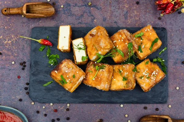 Gebratener Tofu Käse Asiatisches Veganes Essen — Stockfoto