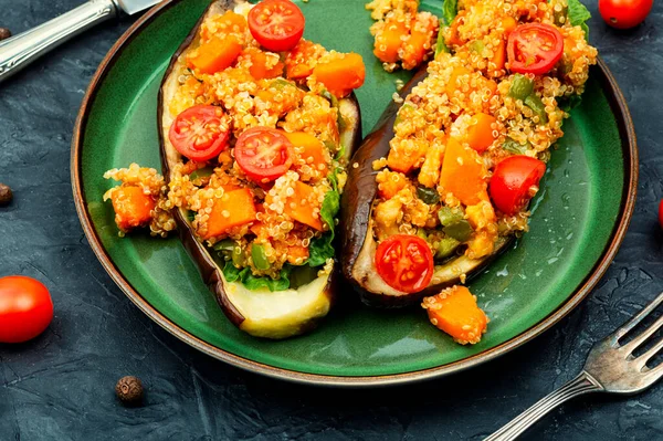 Grilled Eggplant Stuffed Pumpkin Quinoa Vegetarian Food Recipe — Stock Photo, Image