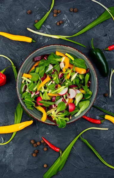 Diet Green Salad Vegetables Bear Leek Wild Garlic Leaves Salad — Stock Photo, Image