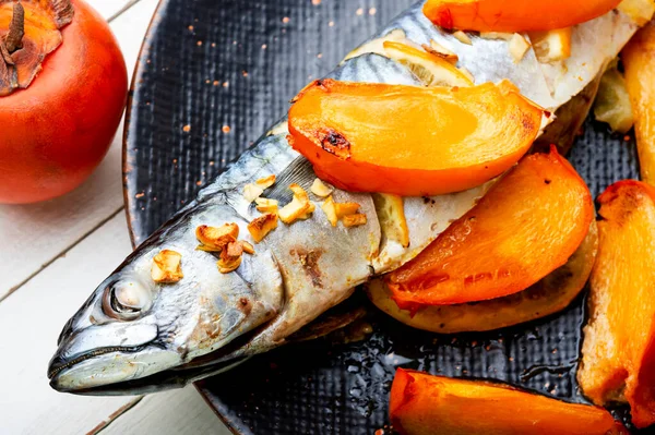 Peşte Gătit Marinată Fructe Persimmon — Fotografie, imagine de stoc