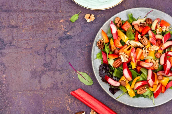 Vegetable Salad Sweet Pepper Rhubarb Herbs Copy Space — Stock Photo, Image