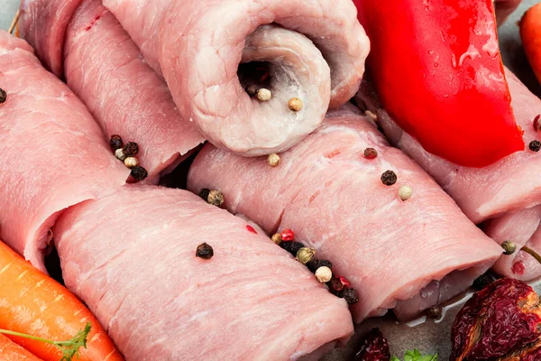 Fresh Uncooked Pork Meat Rolls Raw Meat — Stock Photo, Image